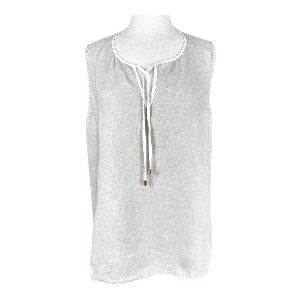 ELLEN TRACY Women's Linen Sleeveless V-Neck Tie-Up Front Tunic Blouse   Size XL
